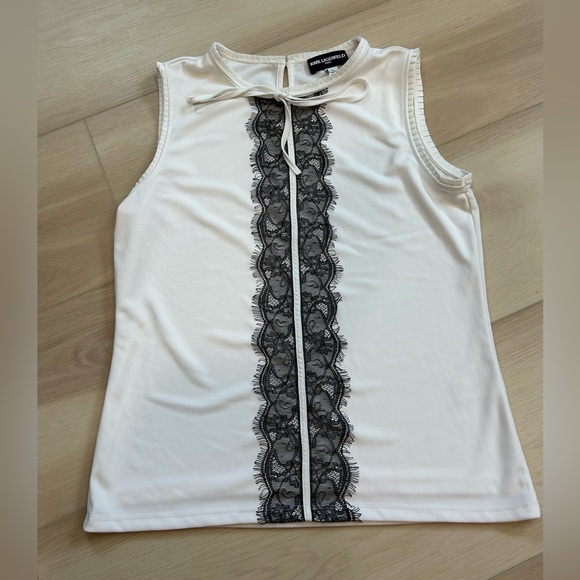 Karl Lagerfeld black lace sleeveless top - Picture 1 of 3